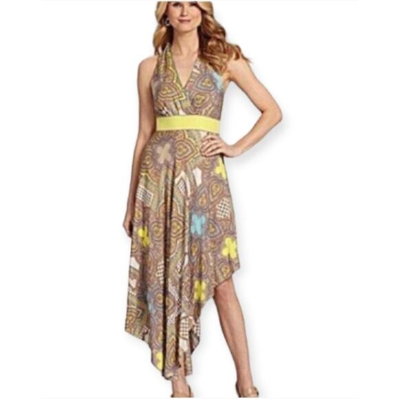 Antonio Melani Batik Paisley Hanky Hem Scarf Dress 0 Boho Cottagecore Lagenlook - Picture 2 of 10